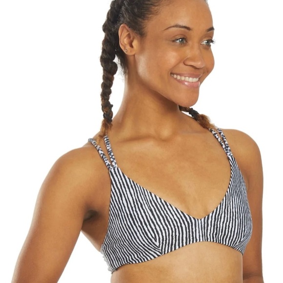 NWT Volcom Stripe Away Black & White Printed V-Neck Bikini Top XS‎ - Picture 4 of 11
